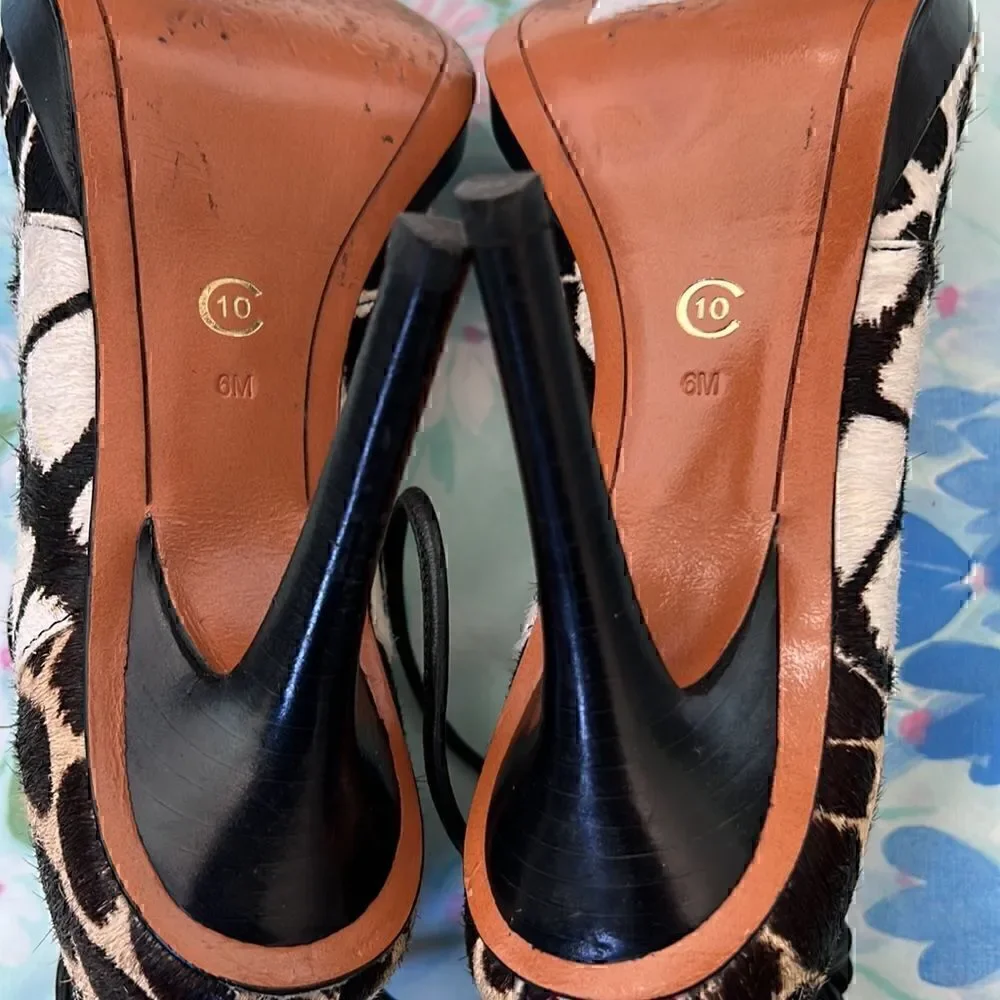10 Crosby Derek Lam Animal Print Hair On Lace Up Heels 6 - Picture 13 of 13